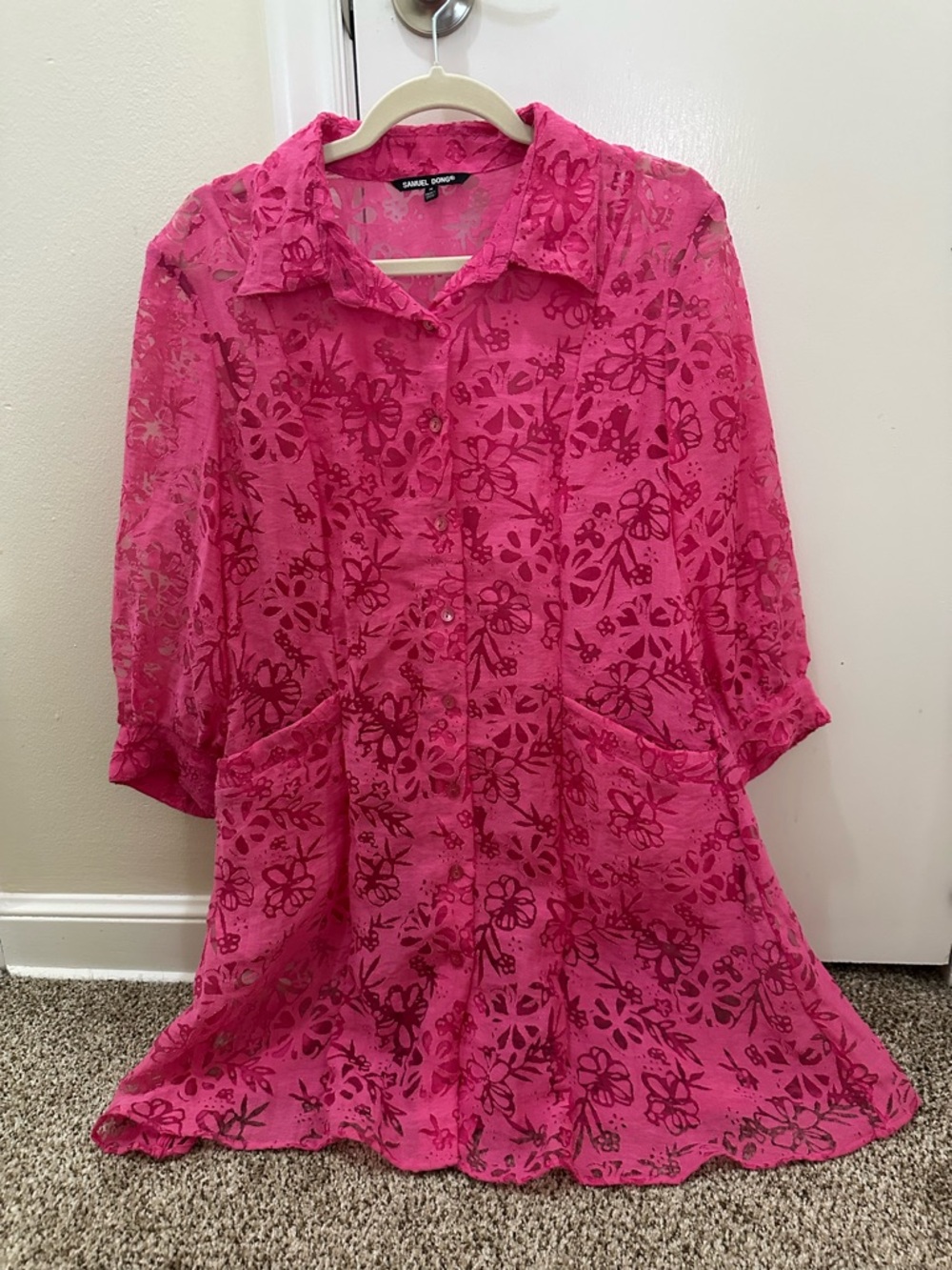 Samuel Dong Pink Floral Button up Top